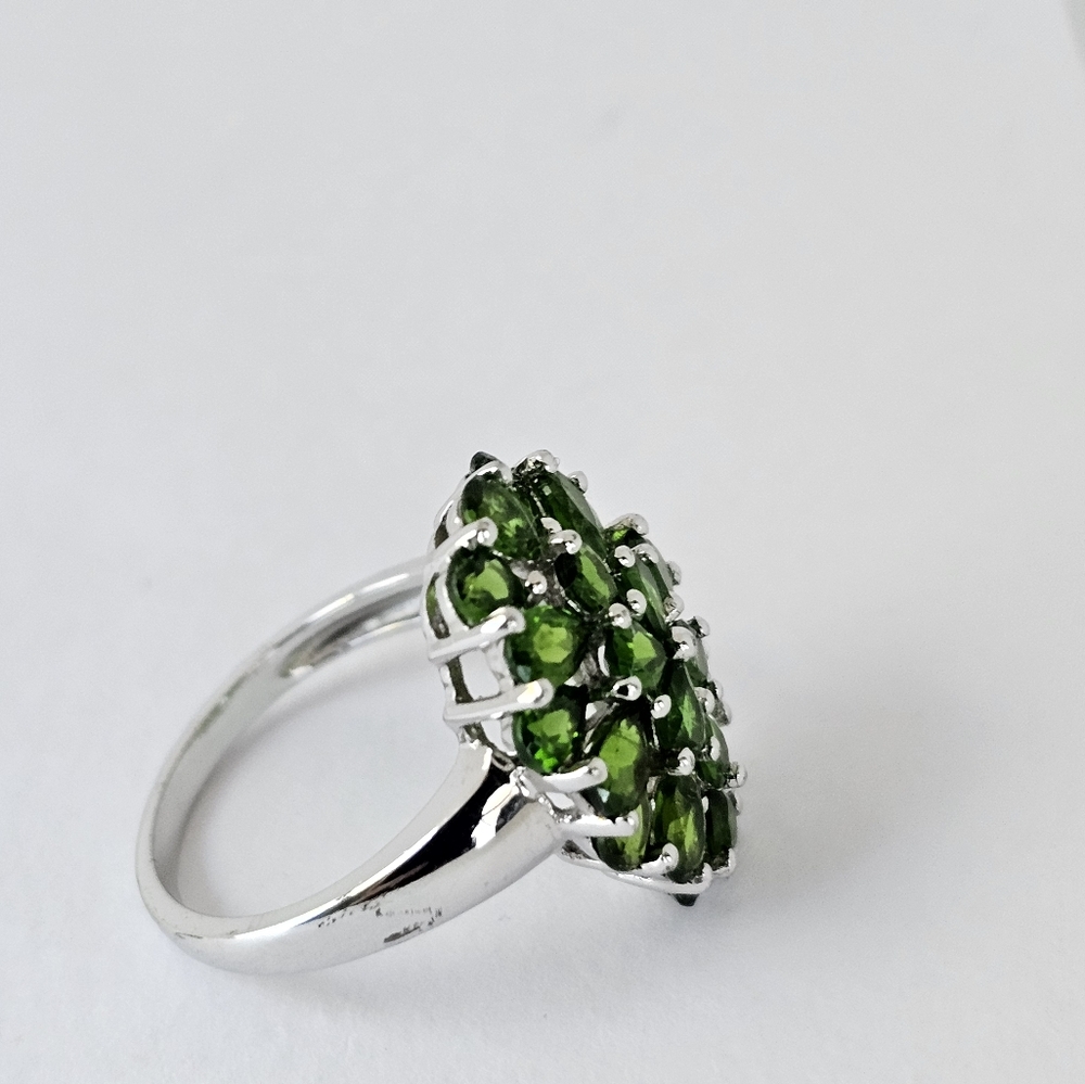 Genuine Chrome Diopside Cluster Ring in Rhodium over Sterling Silver Sz 8! - Picture 12 of 14